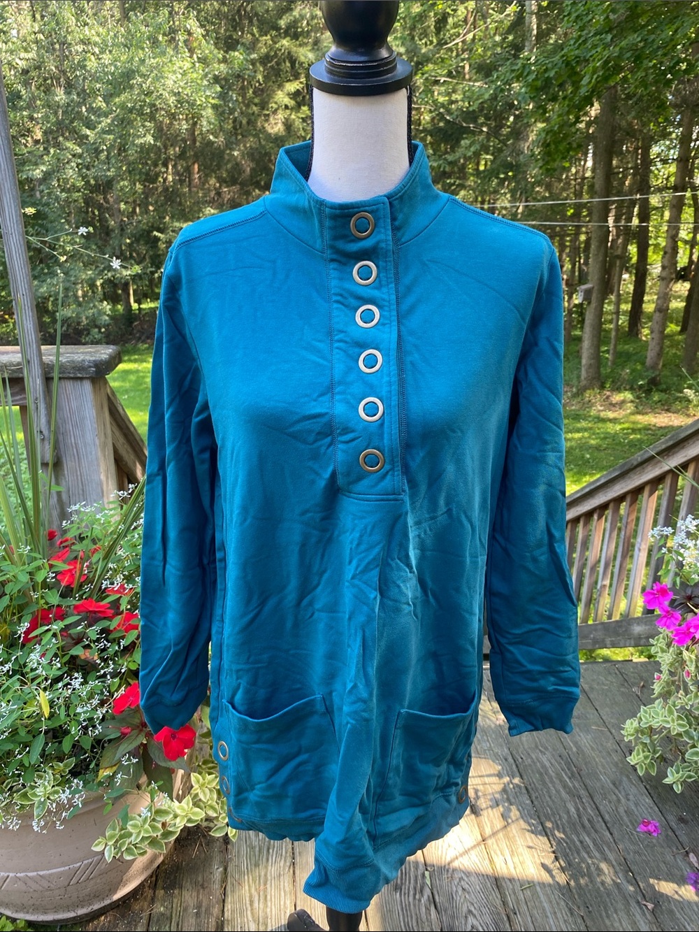 Soft Surroundings Teal Eyelet-Placket Pullover Tunic